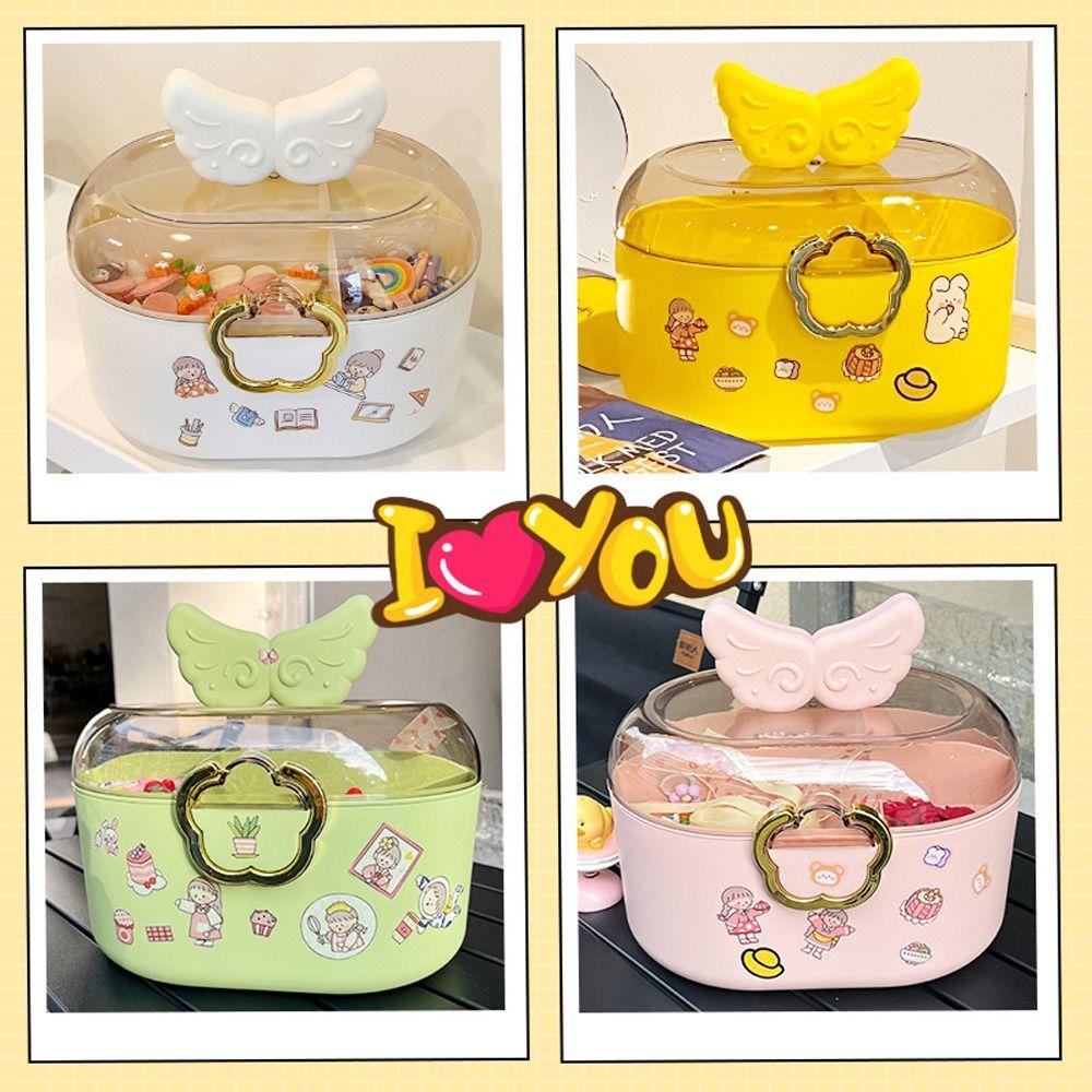 [Elegan] Gadis Kotak Perhiasan Lucu Multi-Fungsional Sayap Aksesoris Rambut Kalung Tempat Penyimpanan Plastik Berkapasitas Besar Desktop Jewelry Case