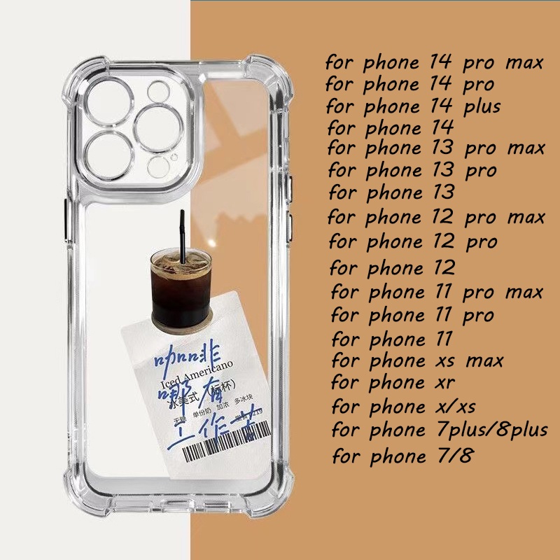 IPHONE Case Lembut Shockproof Kopi Kompatibel Untuk Iphone11 14 13 12 Pro Max XS Max X XR 7 +8 6 6S Plus Casing Transparan TPU Unik Tombol Cover Kamera Perlindungan