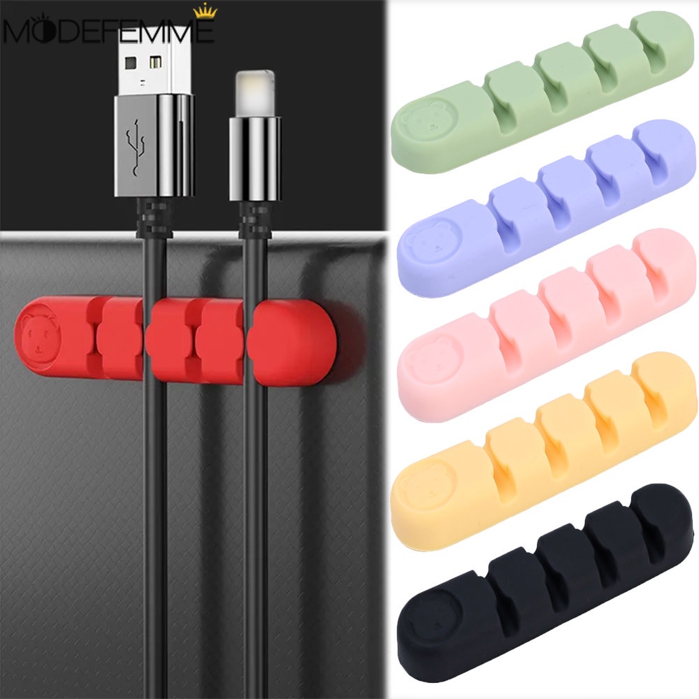 [Unggulan] Mini Desktop Cable Manager Kabel Data Fixer Beruang Kecil Yang Lucu Klip Kabel Cables Line Organizer USB Data Line Charger Wire Fixed Clip Silicone Cable Holder