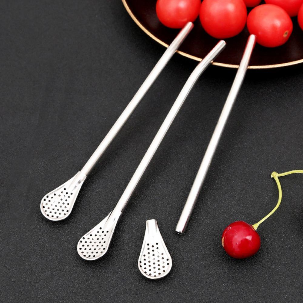 [Elegan] Sedotan Reusable Mudah Dibersihkan Sendok Kopi Jus Buah304Stainless Steel Milk Tea Stirring Spoon