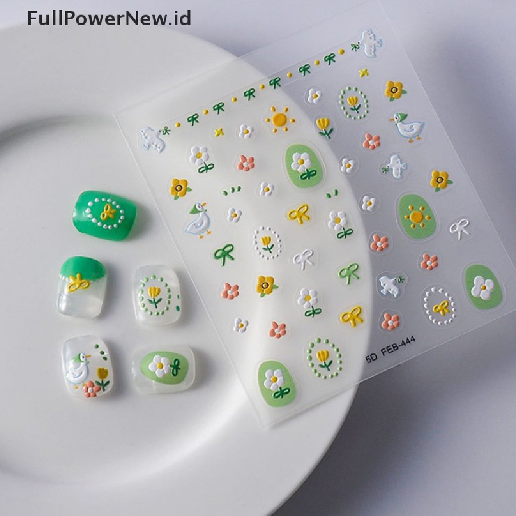 Power 5D Nail Art Stiker Bunga Perekat Diri DIY Timbul Decals Spring Series ID