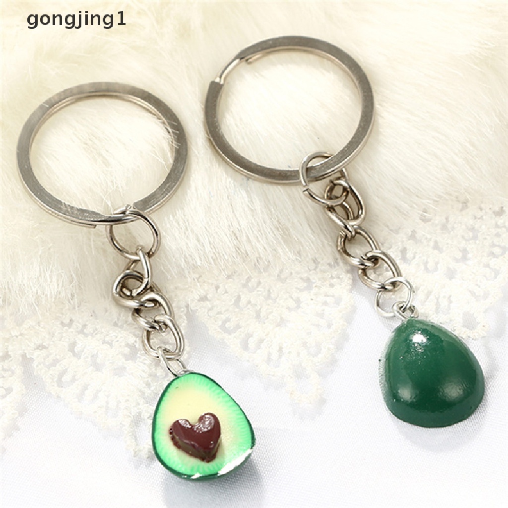 Ggg Handmade Polymer Clay Avocado Heart Pendant Keychain Gantungan Kunci Key Ring Rantai Hadiah ID