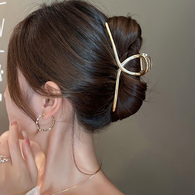 Papaozhu Klip Cakar Rambut Perak Logam Sederhana Untuk Wanita Perempuan Musim Panas Rambut Sanggul Pembuat Temperamen Rambut Mengepang Jepit Aksesoris Harian