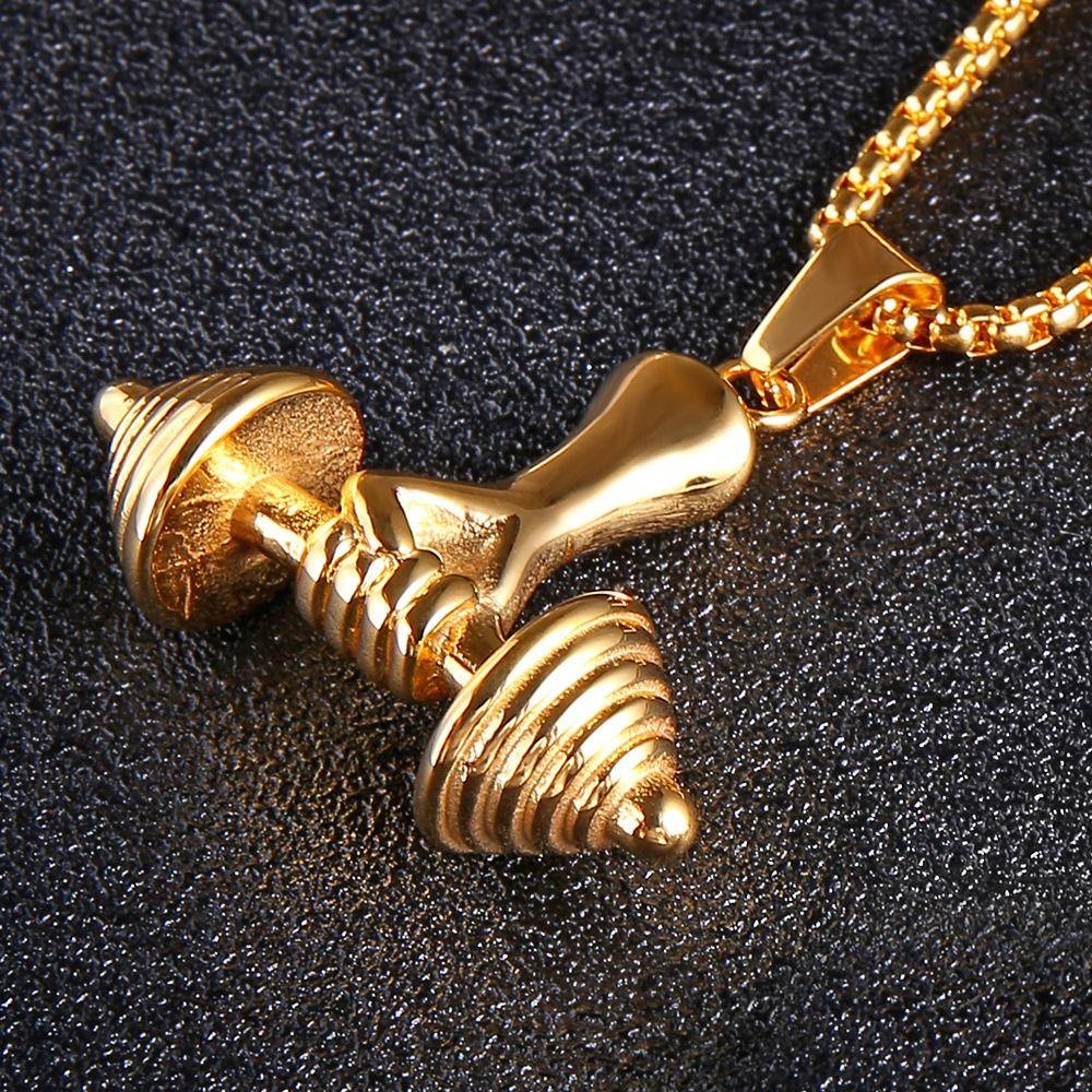 Needway Pria Perhiasan Keperakan Pesona Punk Aksesori Laki-Laki Gaya Jalan Hip Hop Vintage Dumbbell Pendant