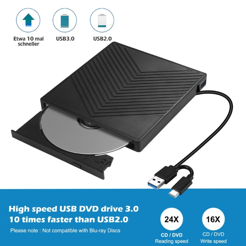 Zzz External DVD Burner Portable Writer Usb30 Type-C Optical Drive ROM Disk Reader 6-in-1 Pembakar DVD Untuk PC Laptop