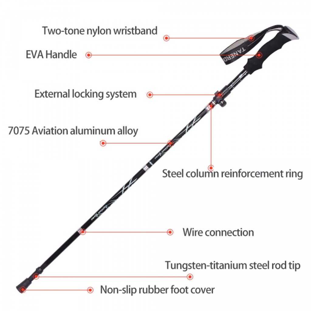 Alpenstock Tongkat Hiking Trekking Pole Lipat Foldable Safety Lock