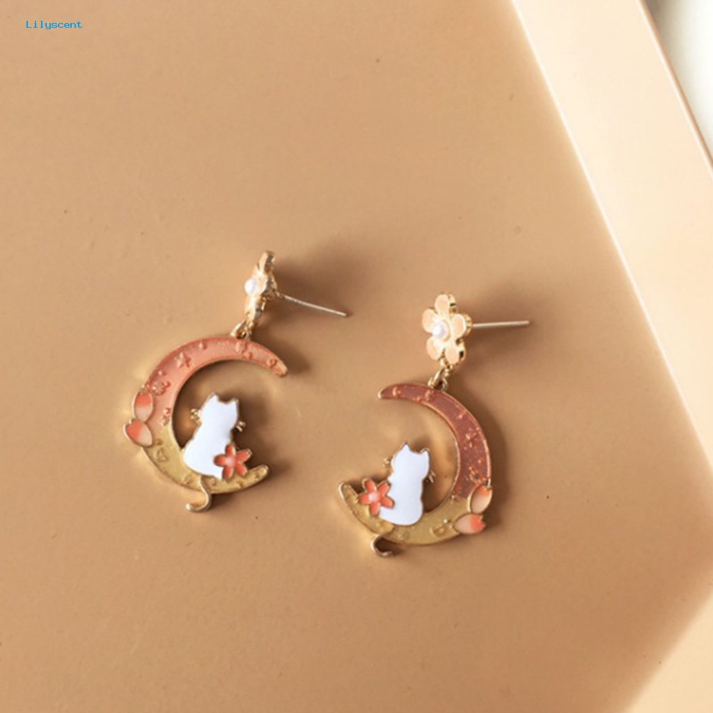 Lilyscent 1pasang Anti Luntur Wanita Anting Aksesori Fashion Wanita Gadis Indah Bulan Sabit Kelinci Stud Earrings Geometris