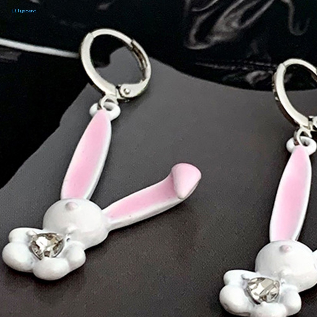 Lilyscent 1pasang Electroplating Menjuntai Anting-Anting Aksesori Busana Temperamen Kelinci Lucu Drop Earrings Berkilau