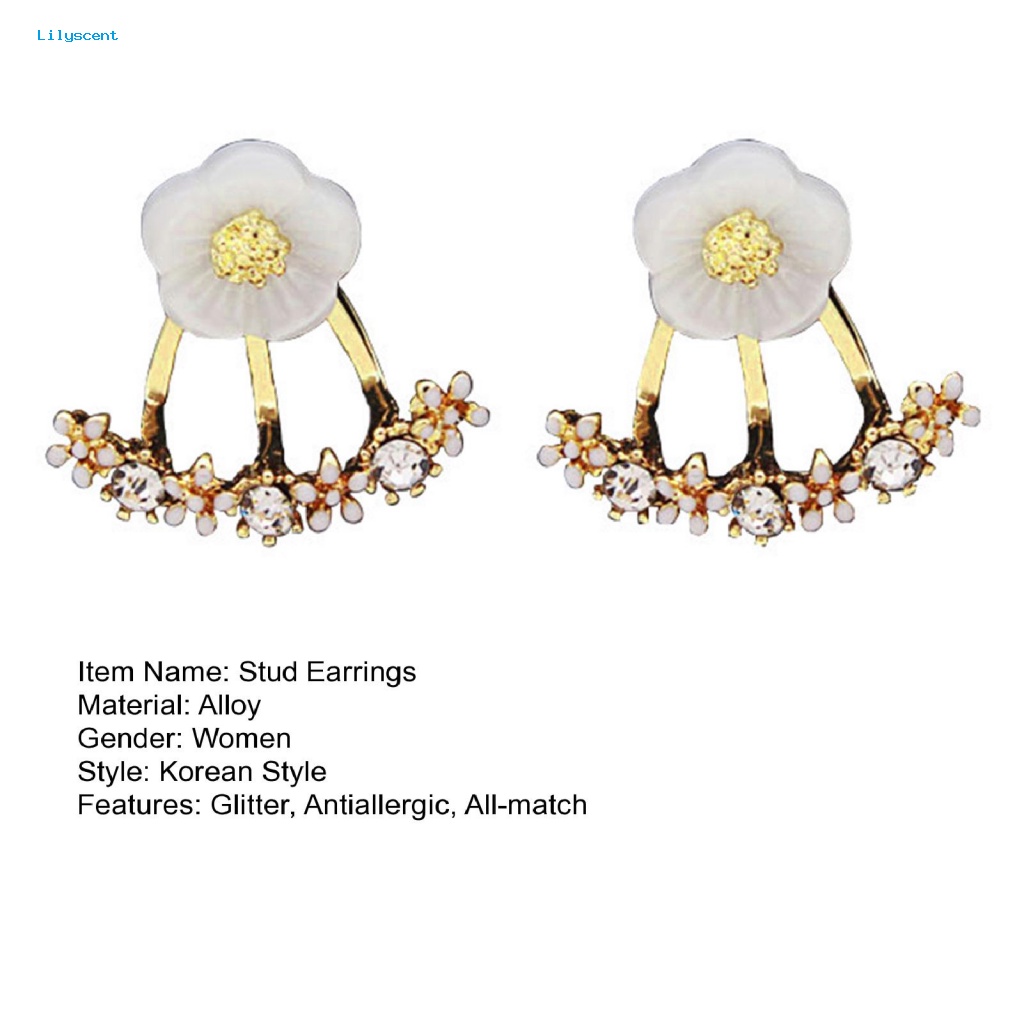 Lilyscent 1pasang Alloy Ear Studs Perhiasan Aksesori Fashion Krisan Hias Berlian Imitasi Anting Kristal Imitasi