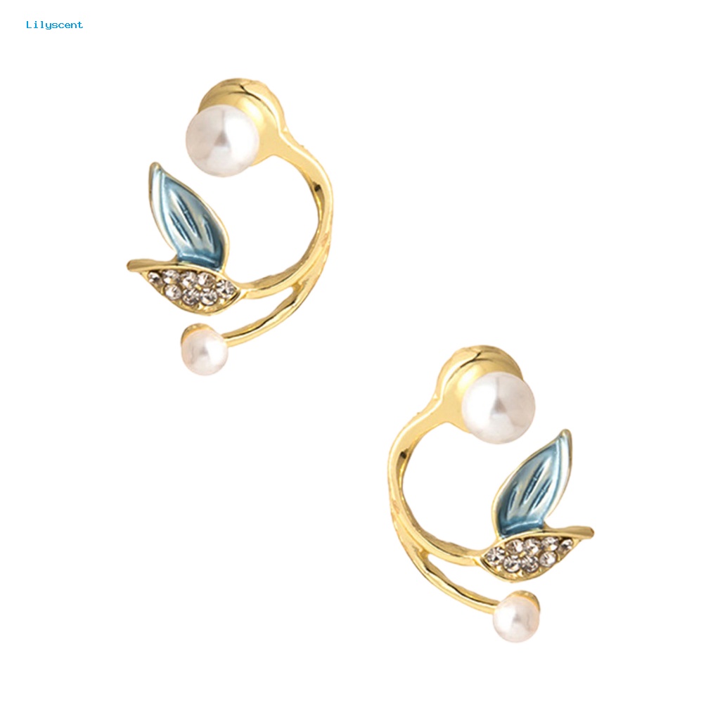 Lilyscent 1pasang Giwang Telinga Warna Silver Untuk Pacaran Temperamen Mermaid Tail Shape Rhinestone Earrings All-match