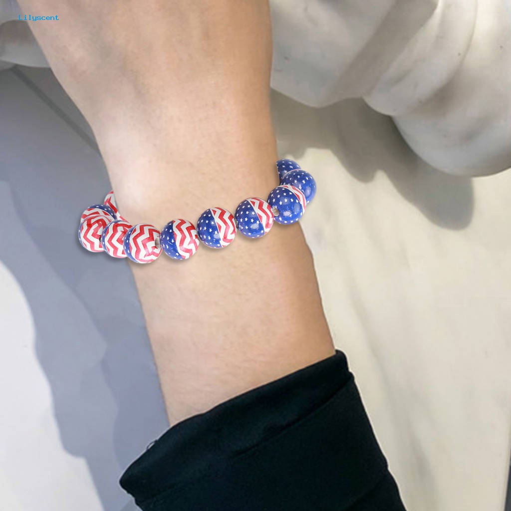 Lilyscent Warna-Warni Unisex Gelang Hadiah Festival Bendera USA Gelang Perhiasan Pesta Club Memakai Merah Biru Putih