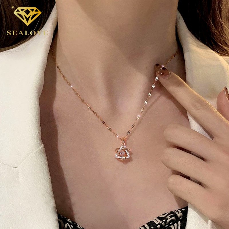 Kalung Titanium Wanita Anti Karat Kalung Bintang Emas 18K Perhiasan Korea