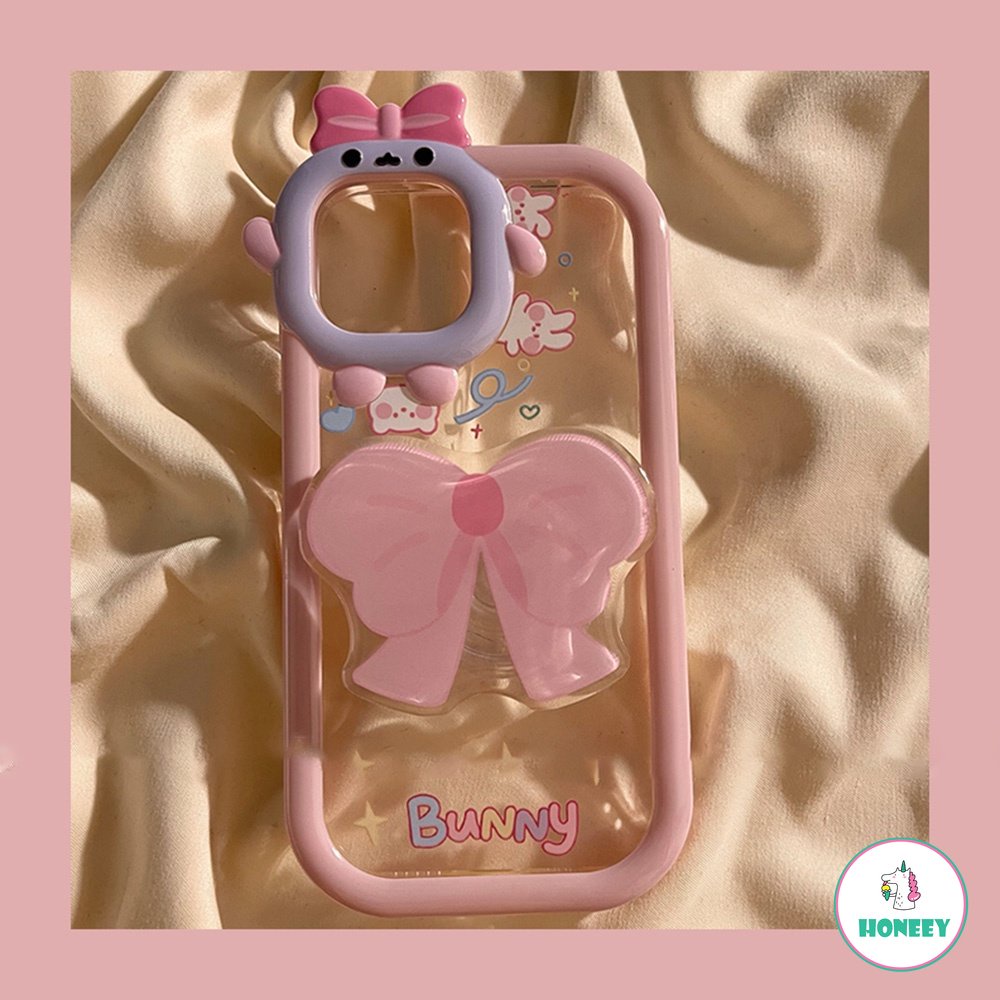 IPHONE 3d Lovely Bow Kamera Ring Handphone Case Untuk Iphone11 14 13 12 Pro Max 14plus Cute Polkadot Armor Back Cover