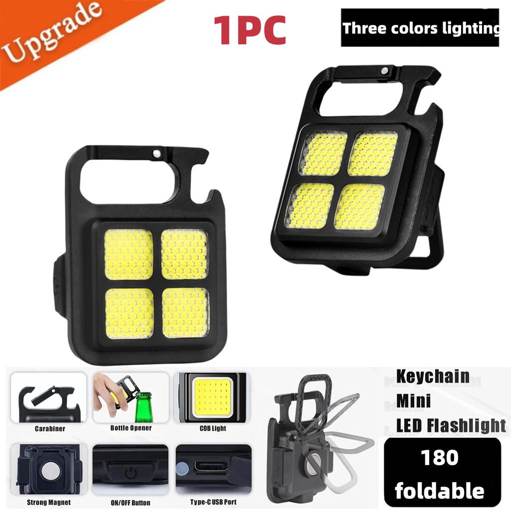 Portabel Multifungsi Mini Pegangan Lipat Outdoor Camping Lighting Lamp COB Gantungan Kunci Lampu Rumah Tangga Lampu Hias Pengisian USB Lampu Darurat