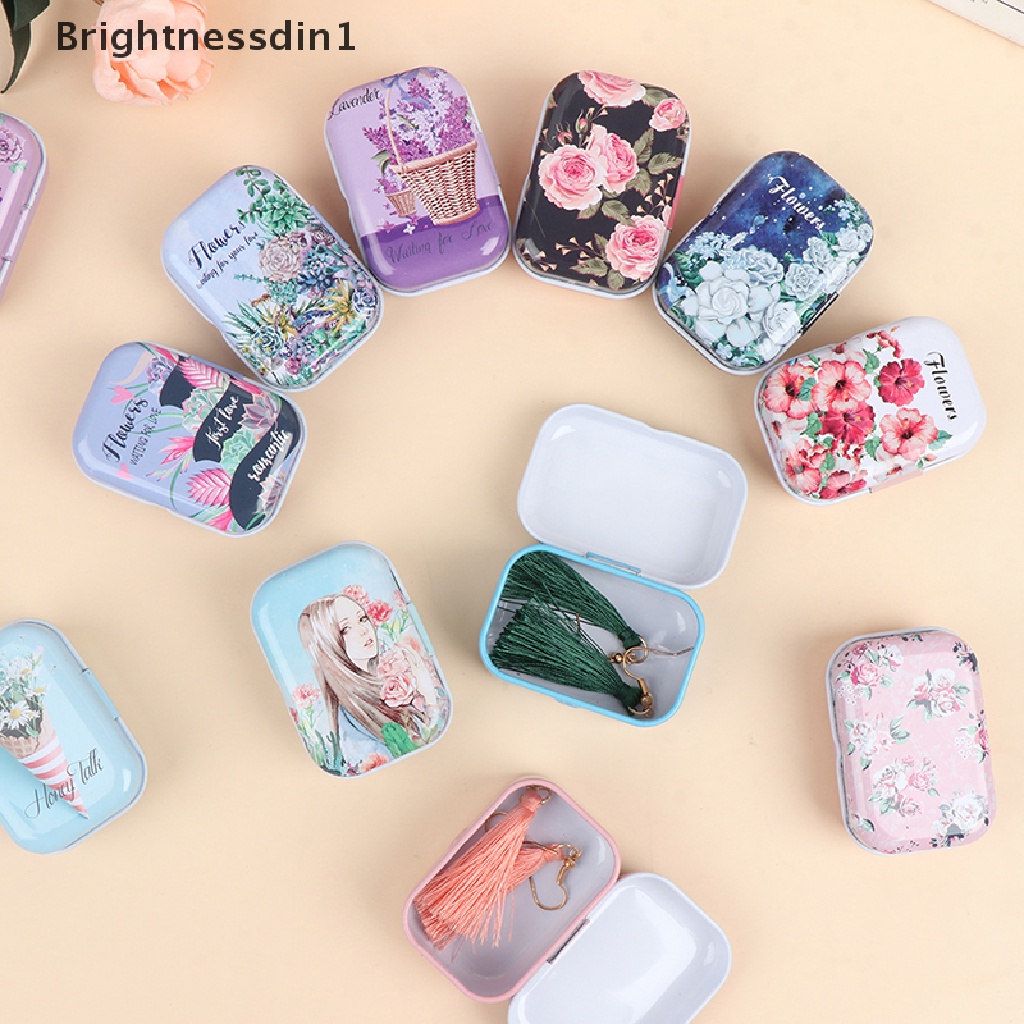 [Brightnessdin1] 1 * Mini Bunga Tin Trinket Perhiasan Kotak Koin Tempat Penyimpanan Tinplate Rectangul Kecil Butik