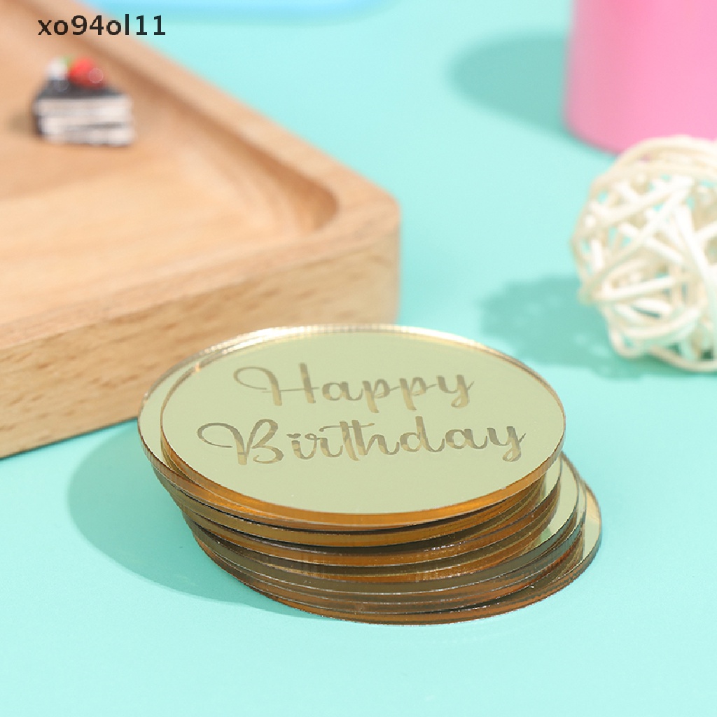 Xo 10pcsHappy Birthday Cake Toppers Mirror Acrylic Baking Cupcakes Dekorasi Kartu OL