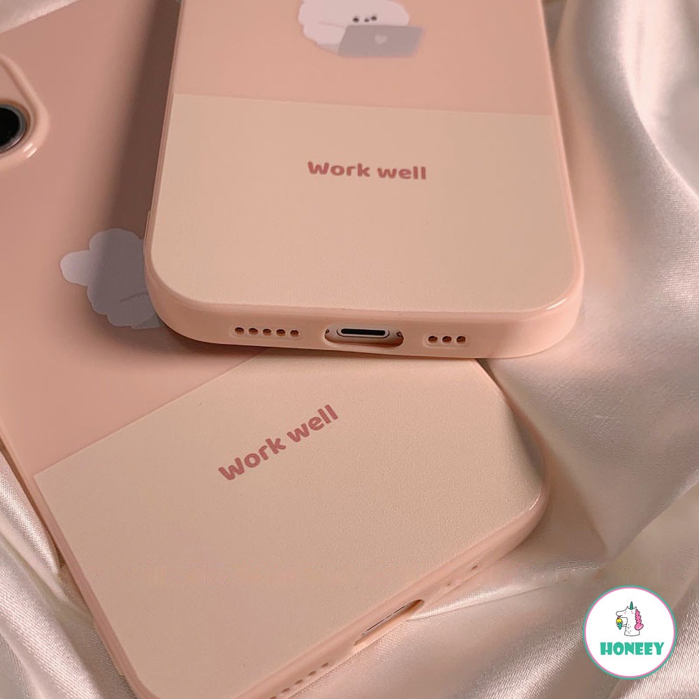 IPHONE Honey Powder Pillow Dog, Casing Ponsel Kelinci Kerja Untuk Iphone14 13 12 11 Pro Max14 Plus Sarung Casing TPU Nyaman