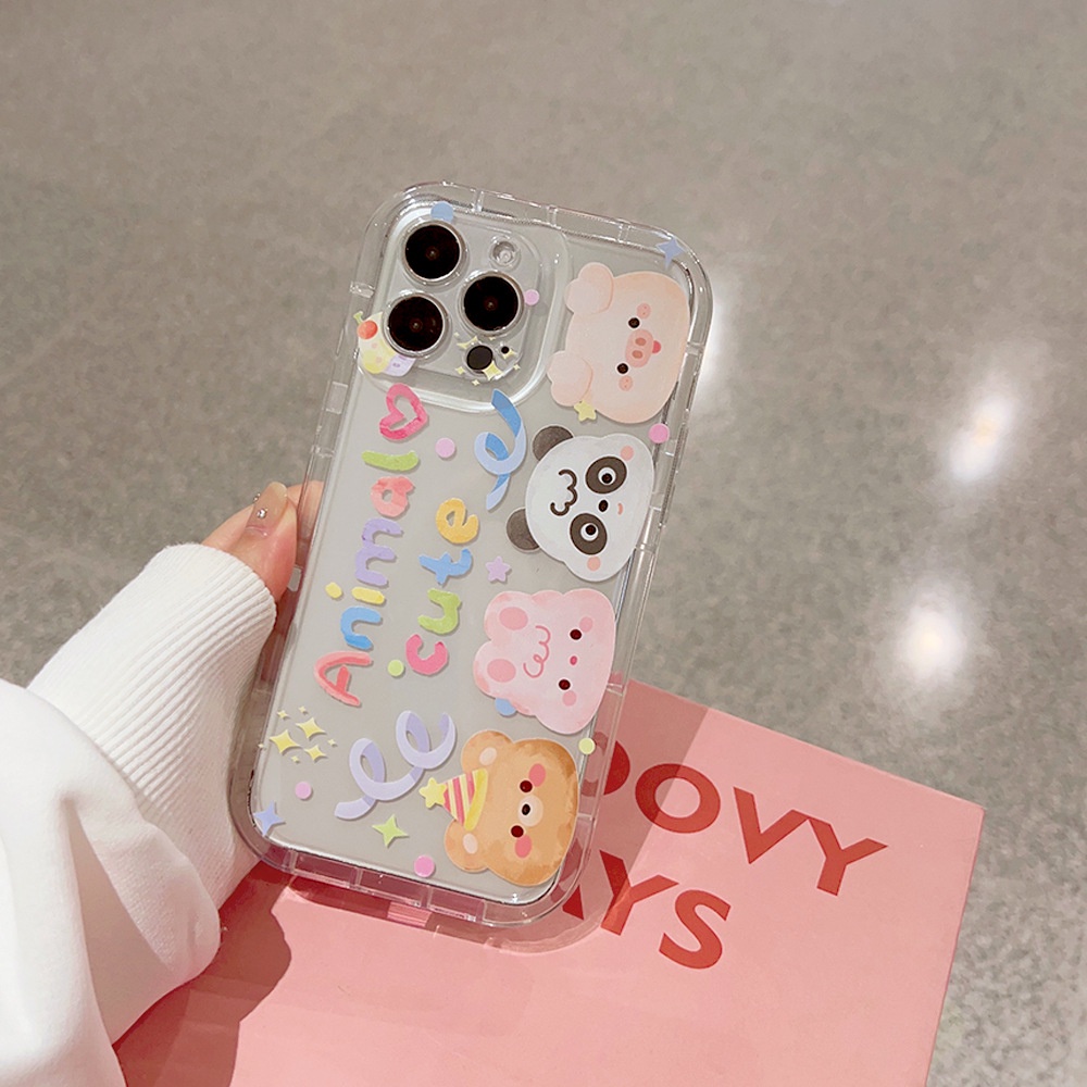 IPHONE Korea Cute Animal Joy Club Kartun Silikon Case Untuk Iphone14 11 12 13 PRO MAX Casing Cover Pelindung AT0195