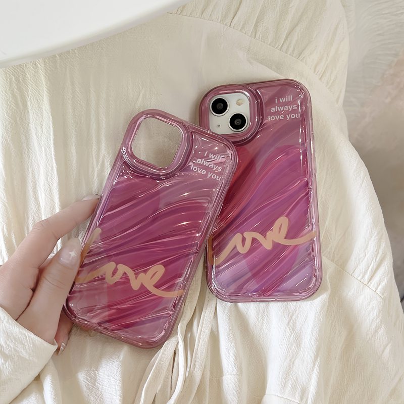 Bagus Pink Laser Love Twill Gelombang Gadis Wanita Soft TPU Case HP iP iPhone 12 13 14 Pro Max 11 FTD Casing Apple