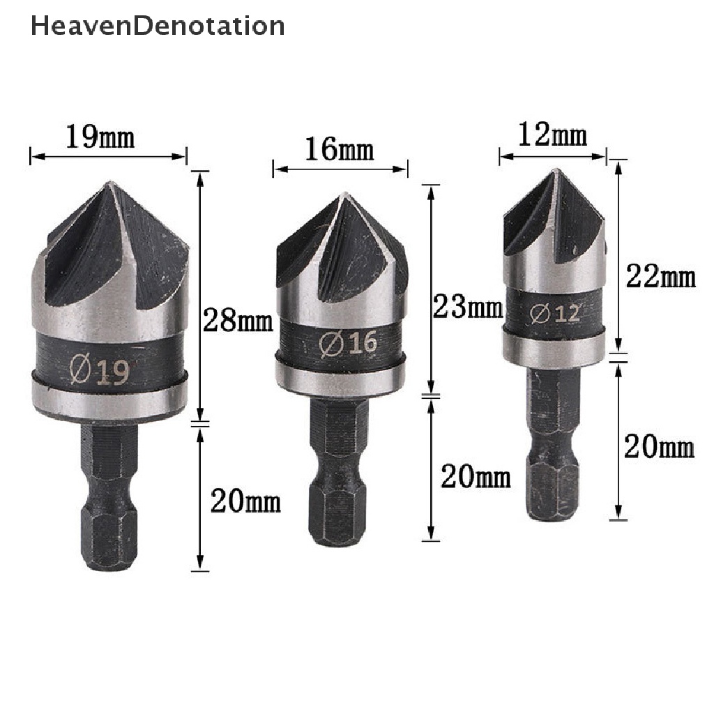 [HeavenDenotation] 3pcs Hex Countersink Boring Set Untuk Metal Drill Bit Tools Hexagonal Carbon Steel HDV