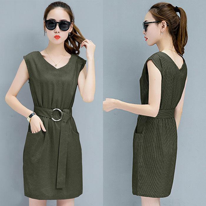 Dress Wanita Garis Garis You Can See dengan Sabuk 51060