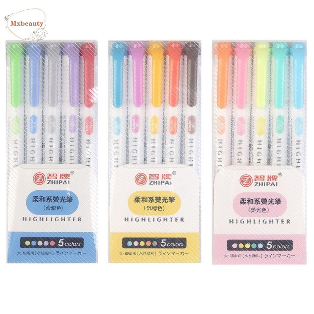 Mxbeauty Pen Neon 5warna/kotak Vintage Penanda Titik Stationary Mahasiswa Pasokan Seni Kepala Ganda Pena Grafiti