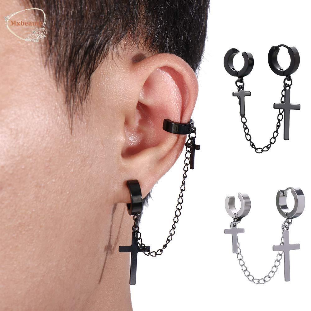 Mxbeauty Wanita Klip Telinga Palsu Perhiasan Telinga Hip Hop Rantai Klip On Anting Rumbai Tanpa Tindik Baja Titanium Pria Ear Cuff