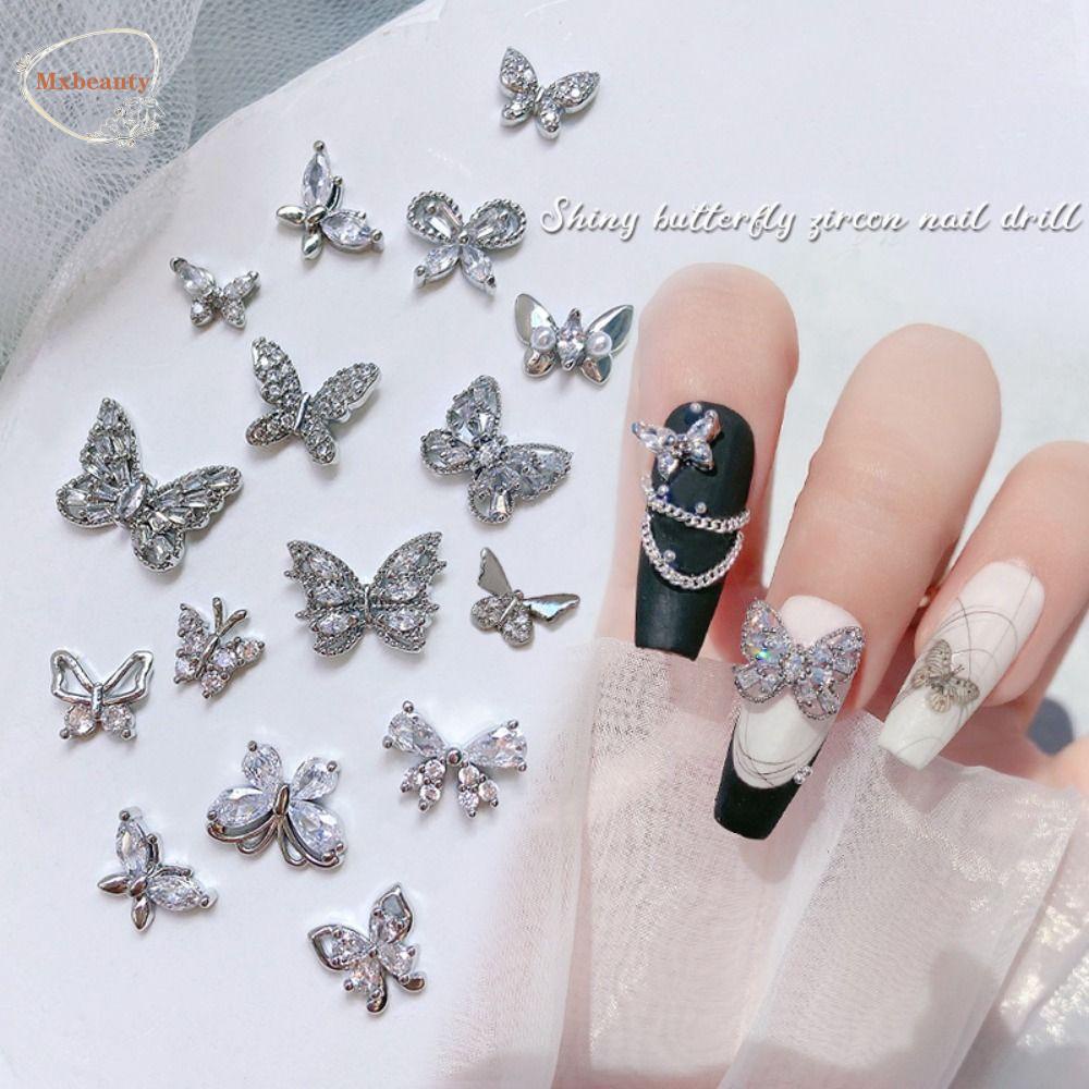 Mxbeauty Hiasan Nail Art Mewah DIY Perak Berlian Imitasi Alloy Nail Charms