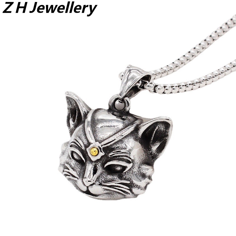 [Z H Perhiasan] Vintage S925 Perak Kitten Liontin Pria Dan Wanita Fashion Anti Karat Kalung Liontin Hip Hop Pesta Baja Titanium Perhiasan Aksesoris