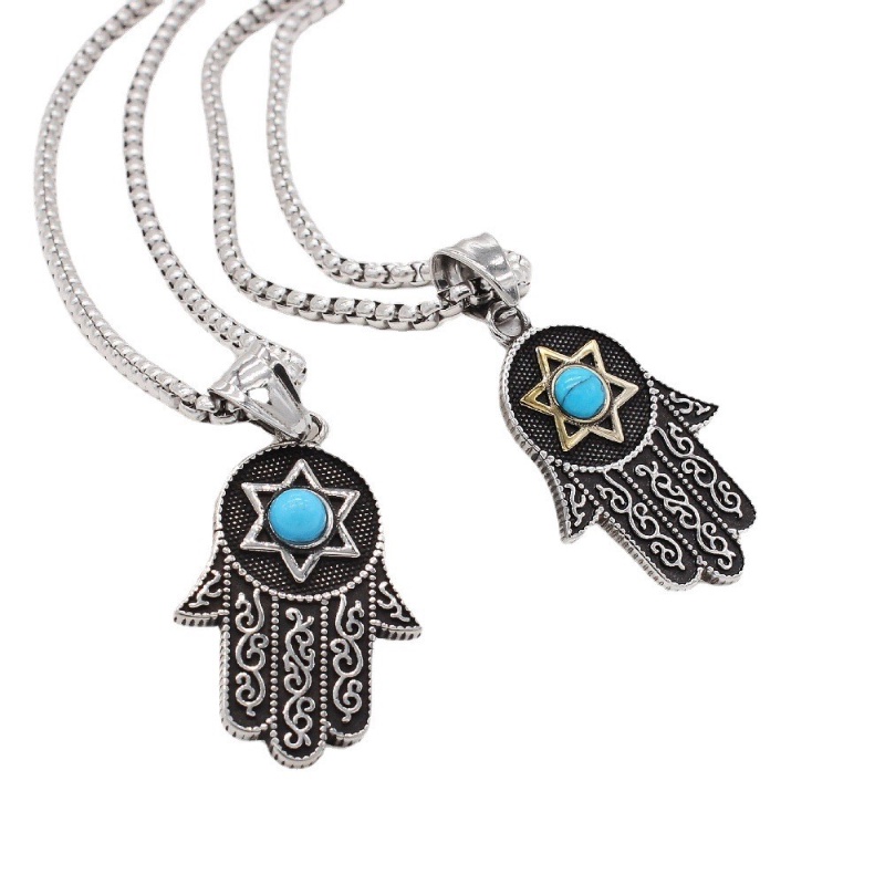 [Z H Jewelry] Vintage Fatima Beruntung Palm Mata Setan Liontin Pria Dan Wanita Fashion Anti Karat Kalung Liontin Hip Hop Pesta Baja Titanium Perhiasan Aksesoris