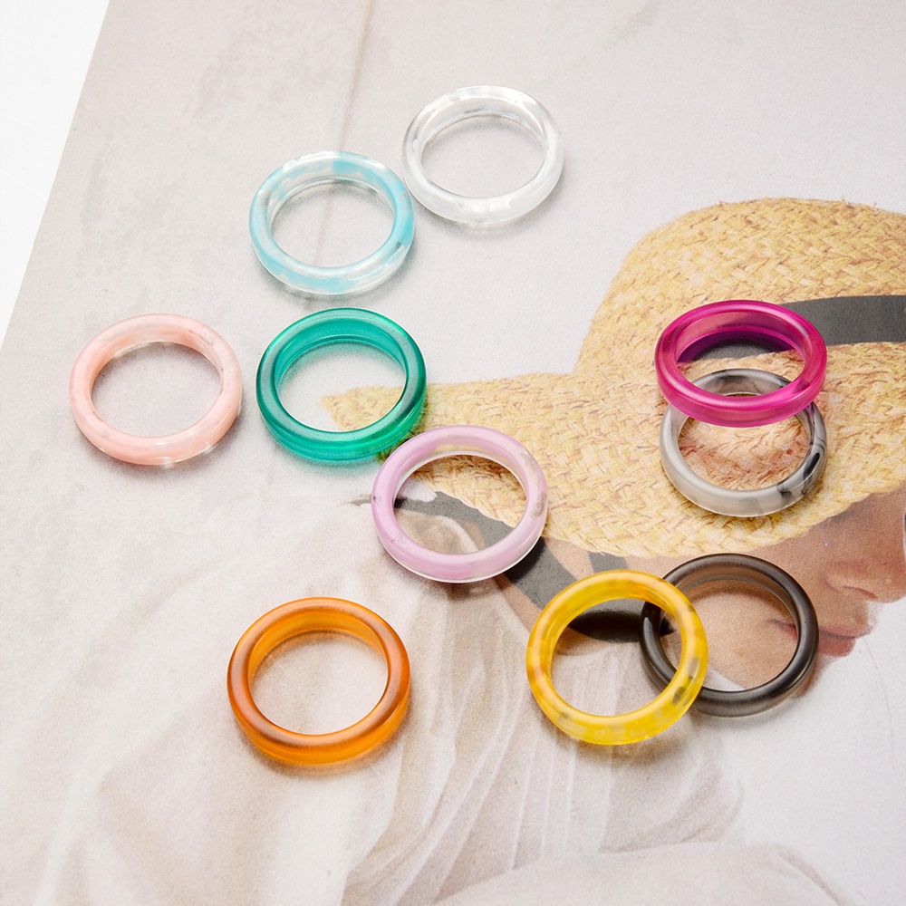 [Harga Grosir] 1 Pc Retro Resin Sederhana Cincin Korea Trendi Jari Cincin Warna-Warni Gradien Transparan Cincin Smudge-dyed Round Rings Y2K Wanita Aksesoris Fashion