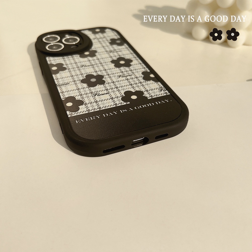 IPHONE Bunga Hitam Houndstooth Soft Phone Case Penutup Pelindung Lensa Kamera Untuk Iphone7 8 PLUS X XR XS 11 12 13 14 MINI PRO MAX SE 2020