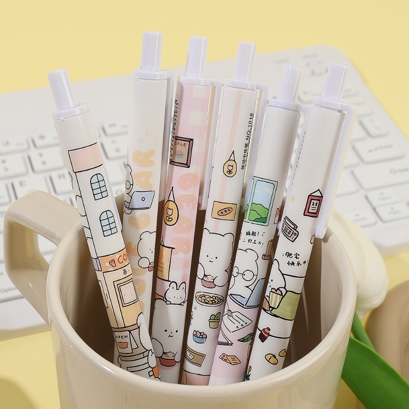 Kartun Paruh Waktu Beruang Kreatif Stylish Press Plastik Pena Halus Kualitas Tinggi Tinta Hitam 0.5 mm Tanda Tangan Gel Pulpen Siswa Alat Tulis Sekolah Perlengkapan Kantor