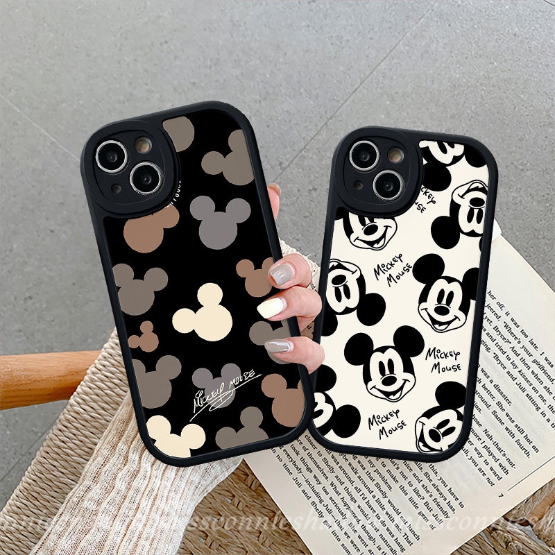 IPHONE Kartun Mickey Mouse Couple Case Kompatibel Untuk Iphone11Xr 7Plus 14 13 12 Pro Max X XS Max7 8 6 6s Plus SE 2020 Lucu Lensa Bulat Tpu Soft Phone Back Cover