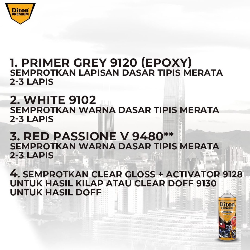 DITON Premium Pilok Pilox Cat Semprot Warna Vespa Colors - V 9480** Red Passione (400cc)