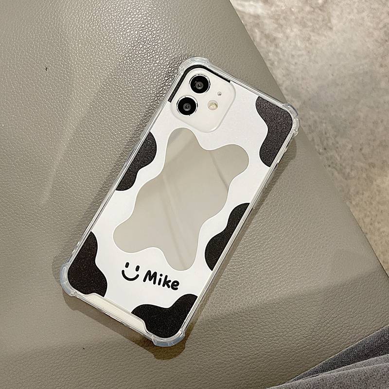 [Anti Jatuh Cermin] Pretty Makeup Silicone Soft Case IPhone 6S 7 8 Plus X XR XS Max IPhone 11 12 13 14 Pro Max 14 Plus 7+8+12 13 mini Wanita Gadis Mike Lucu Motif Sapi