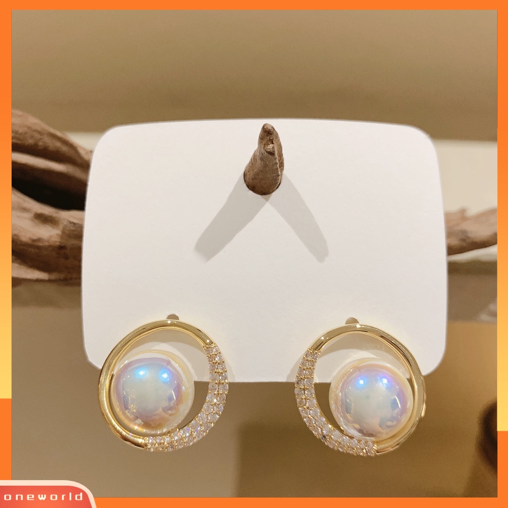 [EONE] 1pasang Anting Hoop Glitter Bulat Telinga Dekorasi Temperamen Elegan Mutiara Imitasi Berlian Imitasi Ear Studs Untuk Perjamuan