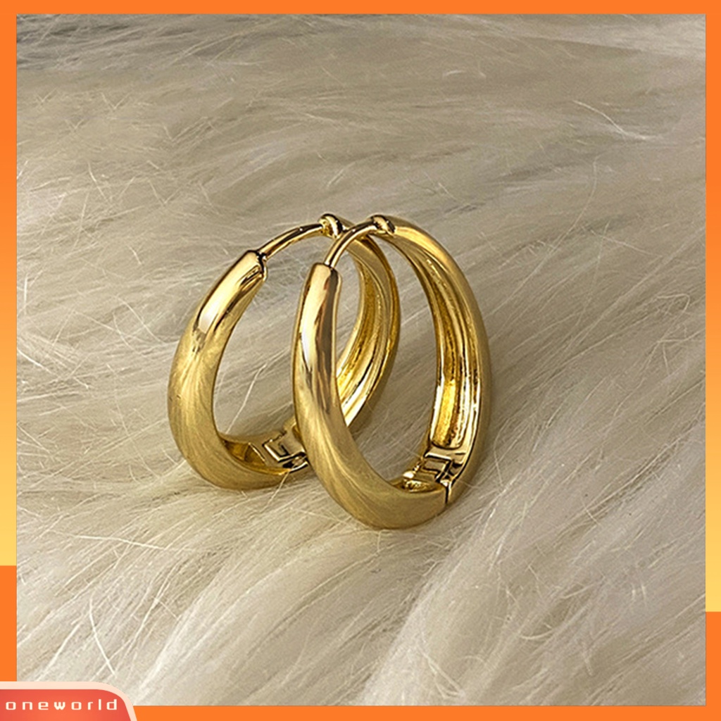 [EONE] 1pasang Anting Hoop Temperamen Besar Geometris Hadiah Emas Gaya Retro Wanita Oval Anting Fashion Perhiasan