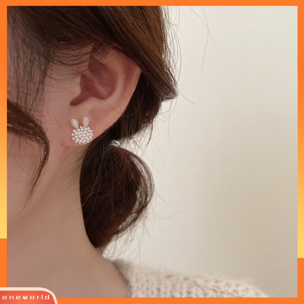 [EONE] 1pasang Ear Studs Faux Opal Temperamen Elegan Lucu Berkilau Tinggi Mutiara Imitasi Kelinci Bunny Wanita Anting Perhiasan Fashion