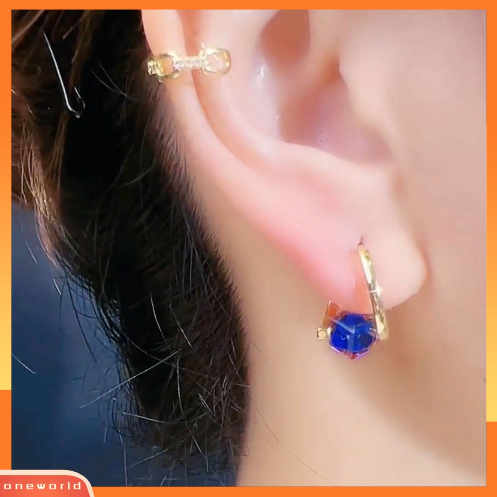 [EONE] 1pasang Drop Earrings Geometris Warna-Warni Temperamen Kilau Terang Electroplating Hias Hadiah Anniversary Wanita Biru Kristal Imitasi Menjuntai Anting-Anting Perhiasan Aksesoris