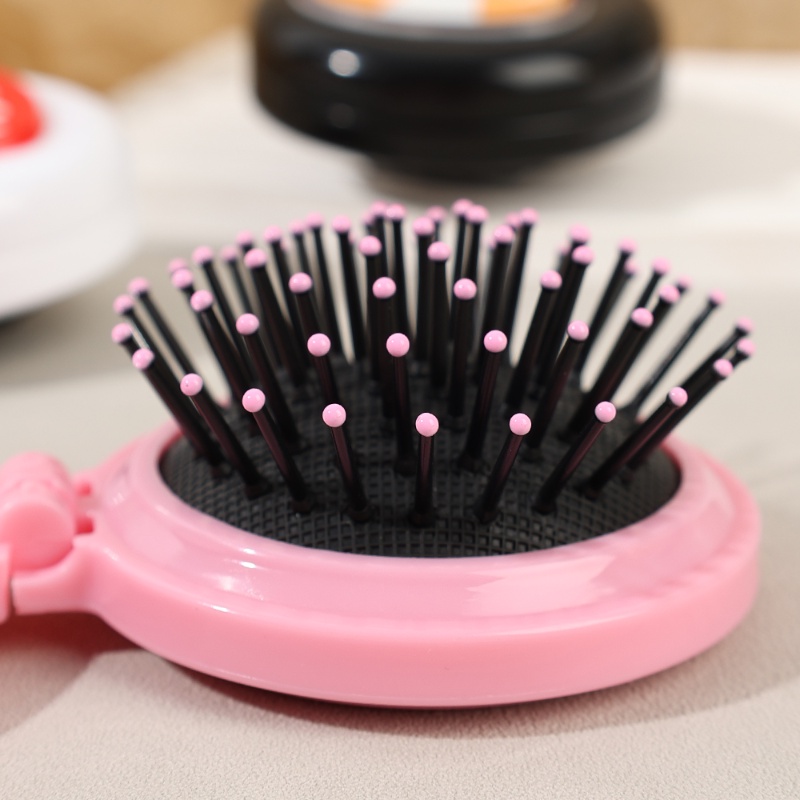 Sisir Portabel Mini Kartun Kreatif Dengan Cermin/Sikat Rambut Bantal Udara Pijat Lipat Lucu/Ins Sisir Kantong Udara Bulat/Perlengkapan Perjalanan Alat Styling Rambut