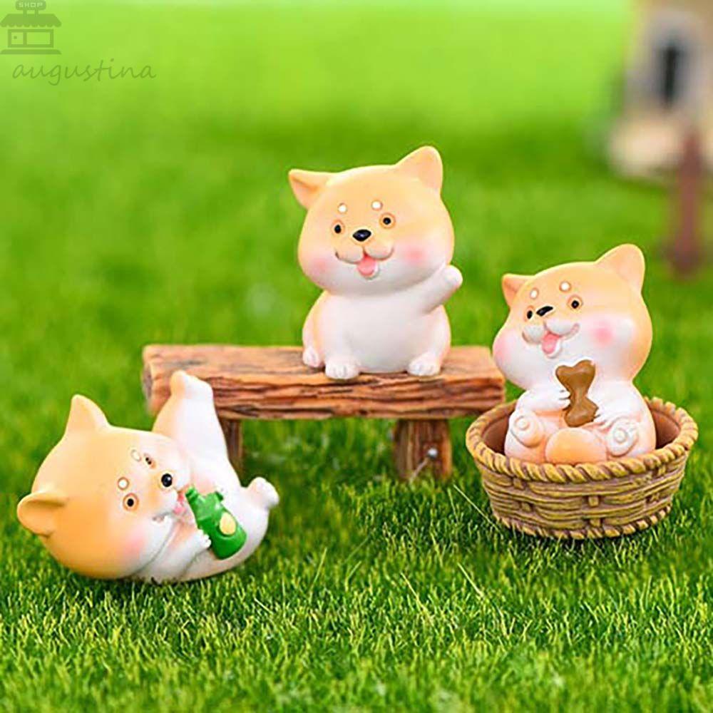 Agustina Miniatur Anjing Lucu Resin Hadiah DIY Dekorasi Rumah Taman Peri Hiasan Kue