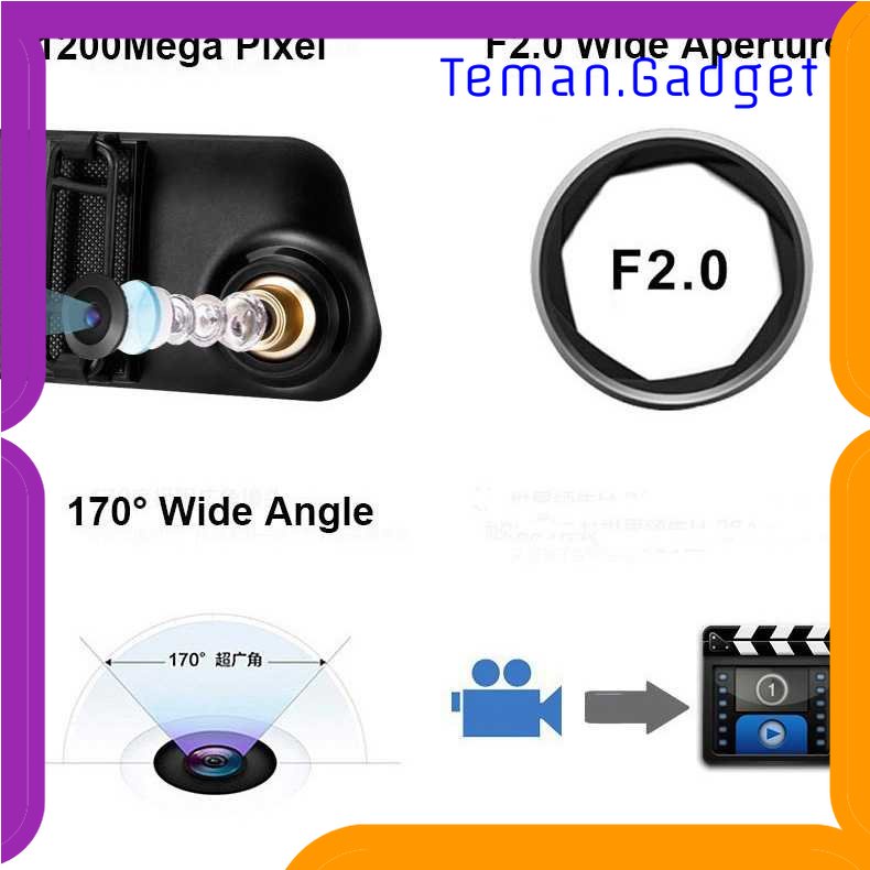 TG - OTO Kaca Spion DVR Dual Kamera Dashcam 1080P 4.3 Inch Display - YX598