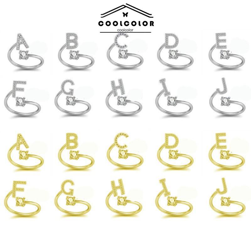 COD❤️Cincin Model Terbuka Desain 26 Huruf Bahan Alloy Aksen Berlian Imitasi Untuk Wanita- cl
