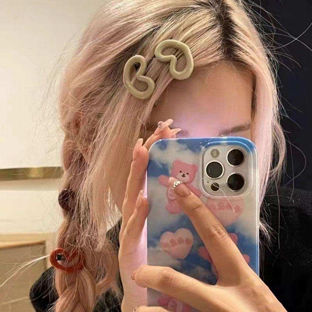 Nickolas1 Love Heart Hair Clip Headwear Simple Untuk Gadis Poni Klip Hiasan Kepala Hadiah Klip Samping Y2K Jepit Rambut