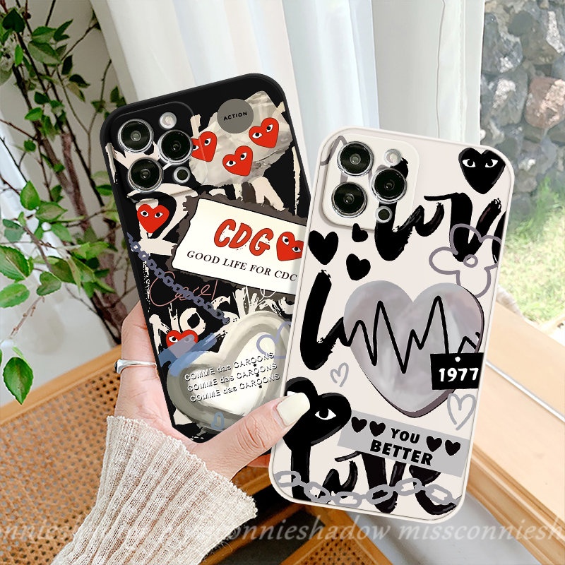 IPHONE Cute Couple Comme des Garcons Love Heart Phone Case Kompatibel Untuk Iphone7 6S 86 Plus XR 11 14 13 12 Pro Max X XS Max SE 2020 Tepi Lurus Soft Cover