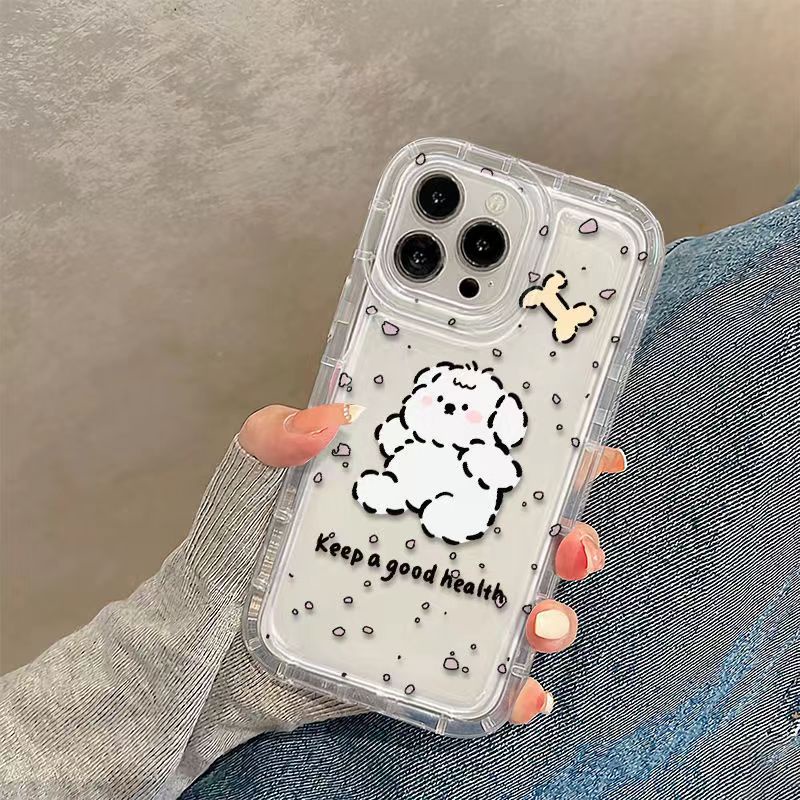 IPHONE Case Ponsel Puppy Cocok Untuk Iphone11 14 14pro 14plus 13 13mini 13pro 13prm iPhone12 7Plus 8Plus Xr XS 13 12mini Pro Max Empat Sudut Casing Ponsel Transparan Tahan Guncangan