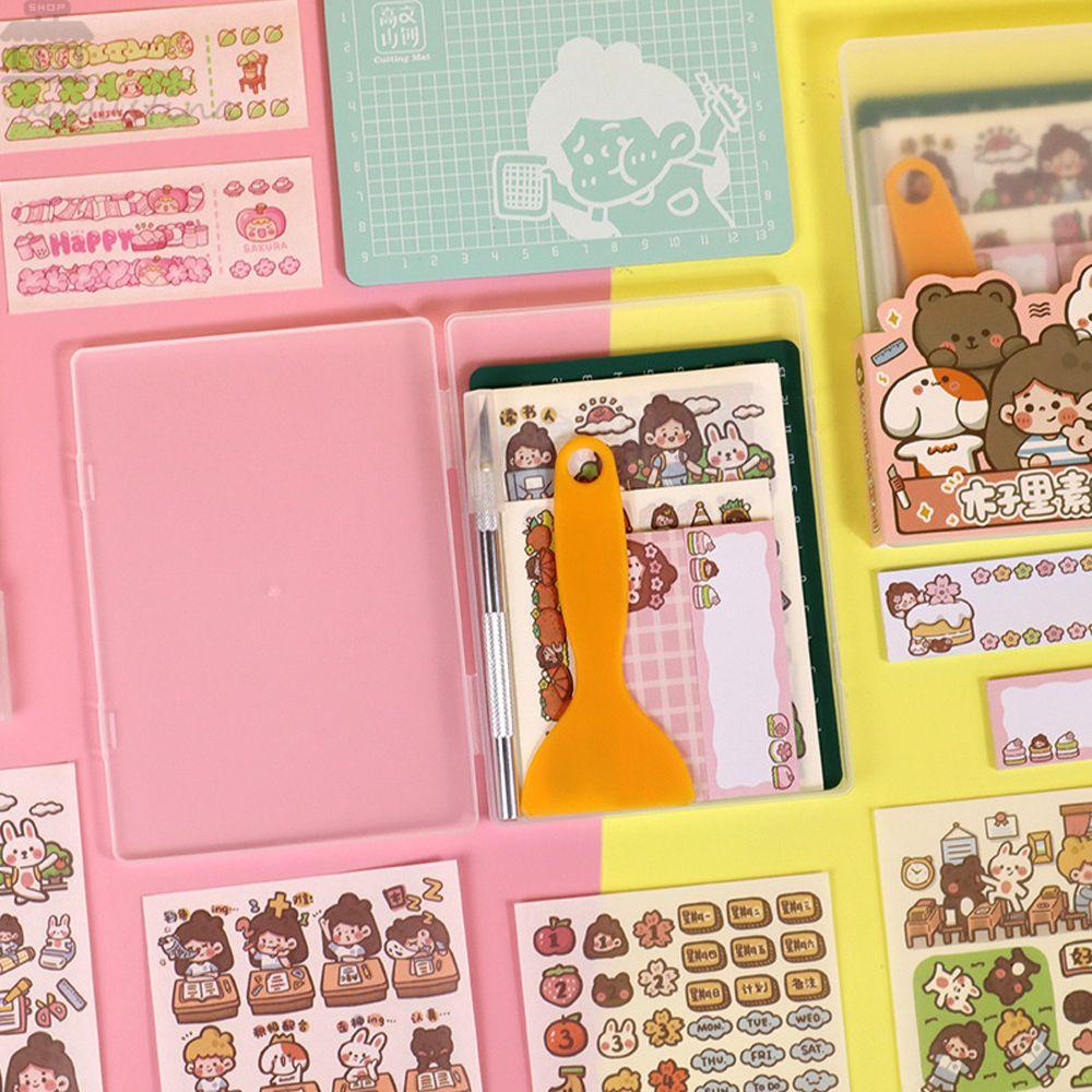 Agustinina Stationery Stiker Set Kartun Gadis Dengan Graver Alas Pemotongan Gift Box Perlengkapan Sekolah Planner Kertas Stiker
