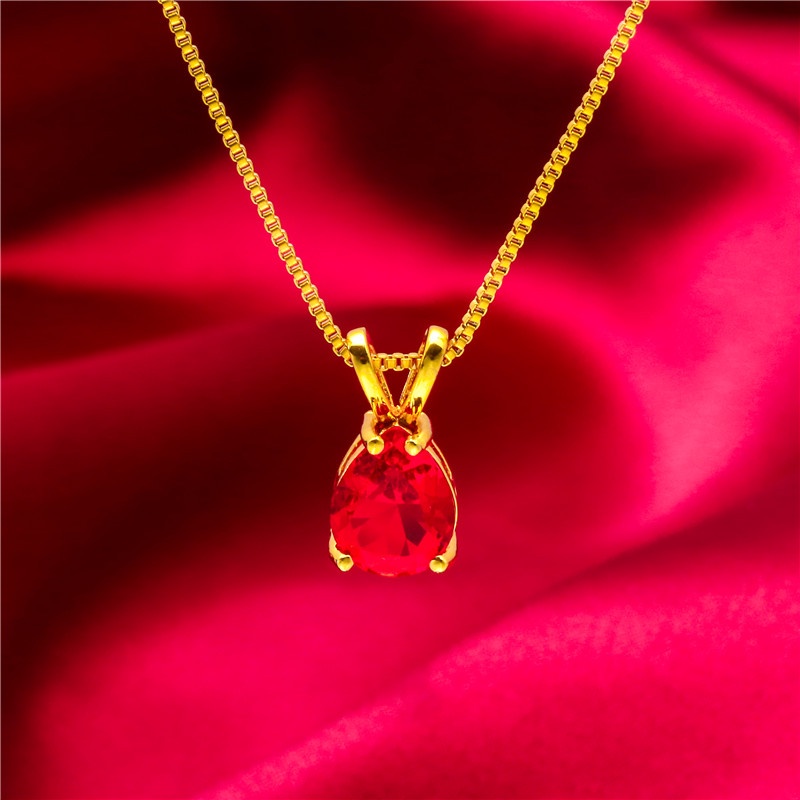 Goldkingdom Perhiasan Fashion 24K Bangkok Aksesoris Ready Stock Wanita Safir Zamrud Ruby Berlian Liontin Rantai Tipis