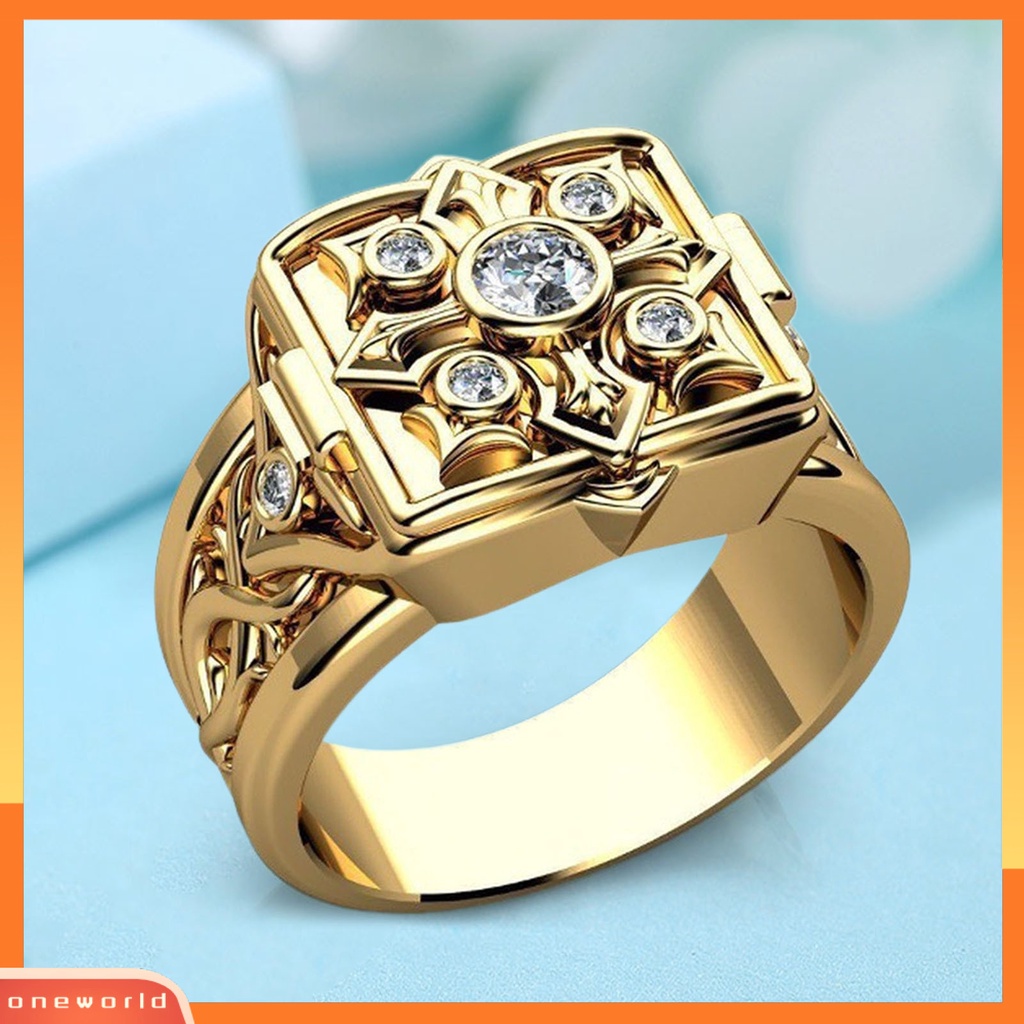 [EONE] Cincin Pria Bentuk Kotak Dengan Tutup Perhiasan Geometris Flip Flop Cincin Jari Hadiah Ulang Tahun